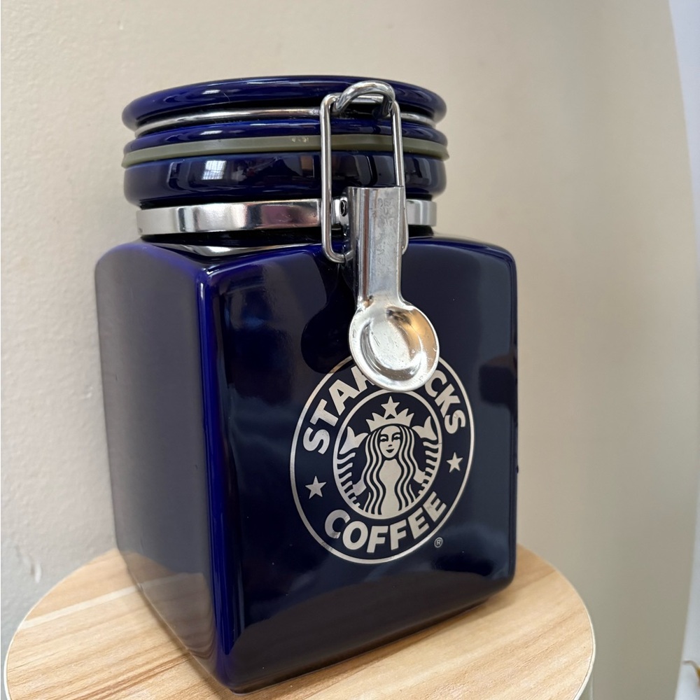 Starbucks Coffee Cobalt Blue Ceramic Air Lock Gasket Seal Top Canister